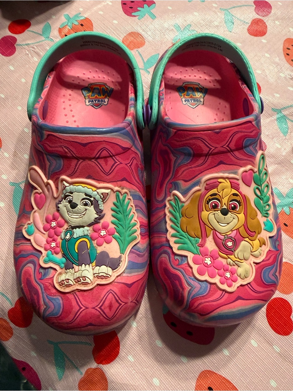 Paw Patrol Girls Pink & Teal Swirl Clogs with Skye & Everest